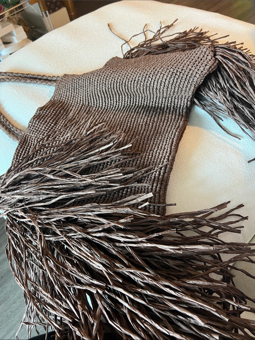RARE H&M Brown Woven Fringe Tote Bag - Picture 9 of 12
